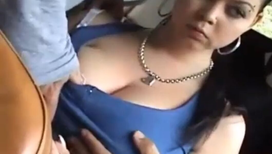 Busty woman Shione Cooper gets groped by men on the bus, which excites her.