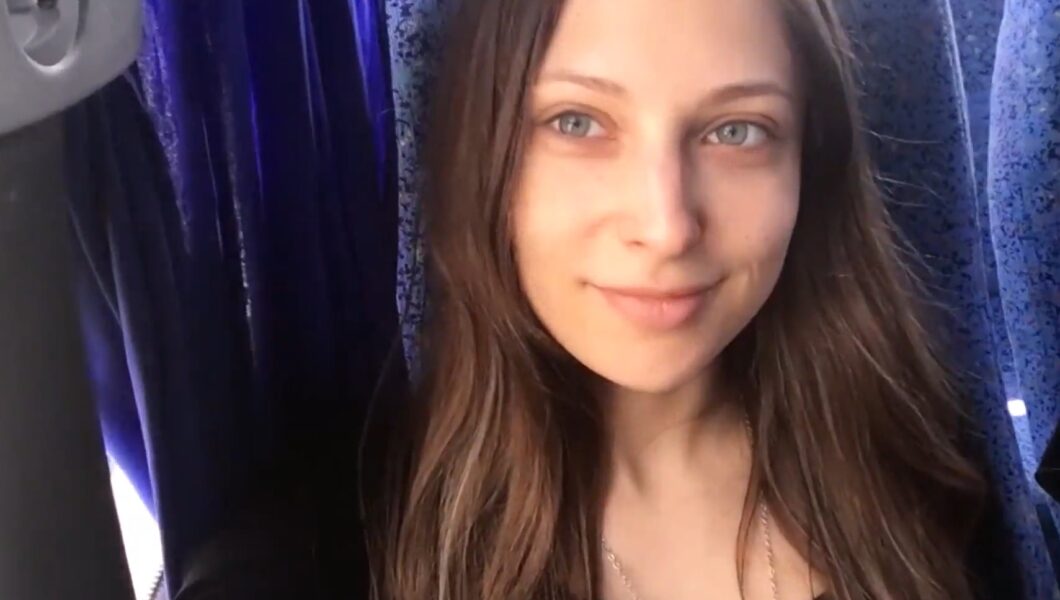 Beautiful Spanish Talia Mint fingering her tight and pink pussy inside the real and amateur bus.