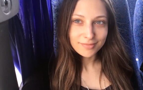 Beautiful Spanish Talia Mint fingering her tight and pink pussy inside the real and amateur bus.