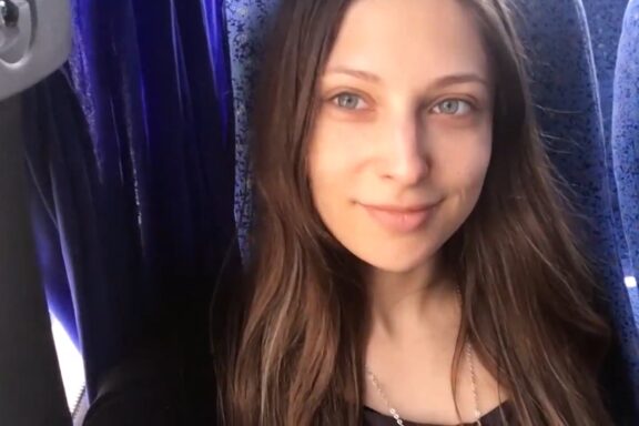 Beautiful Spanish Talia Mint fingering her tight and pink pussy inside the real and amateur bus.